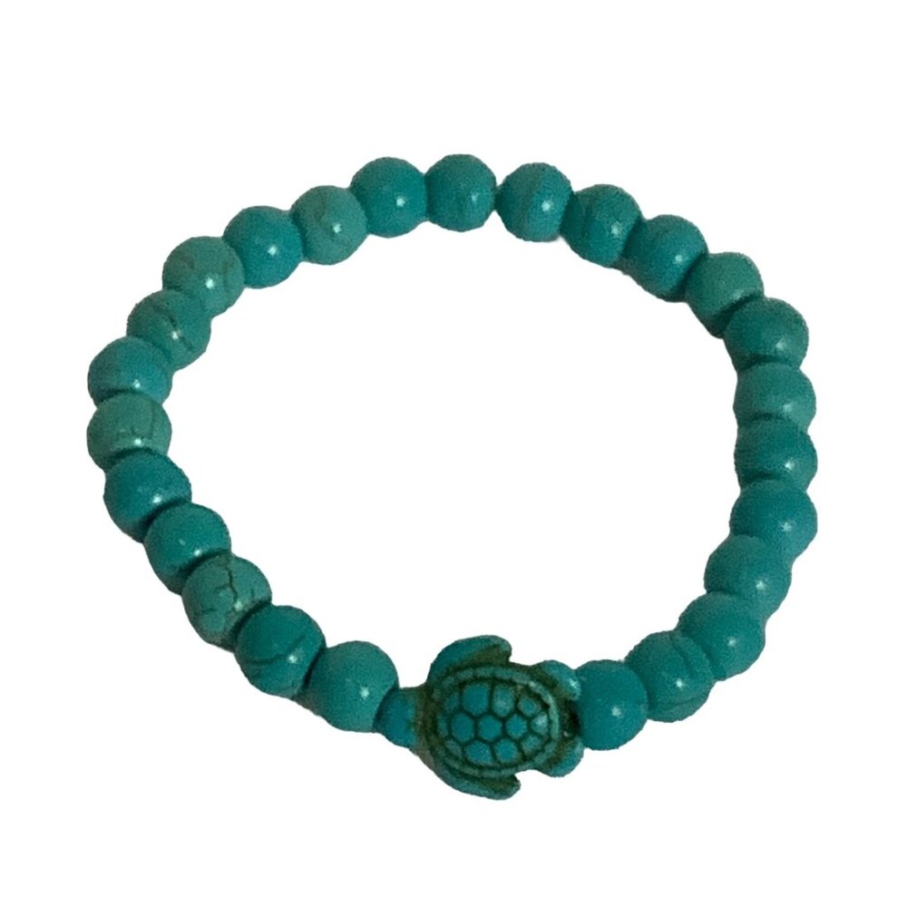 Turquoise Beaded Stretch Bracelet With Turtle‎ Charm